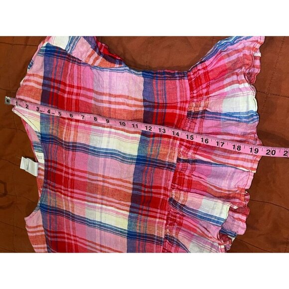 C&C California Linen Plaid Ruffle-Hem Short Sleeve Women's Top Size M - Picture 6 of 7